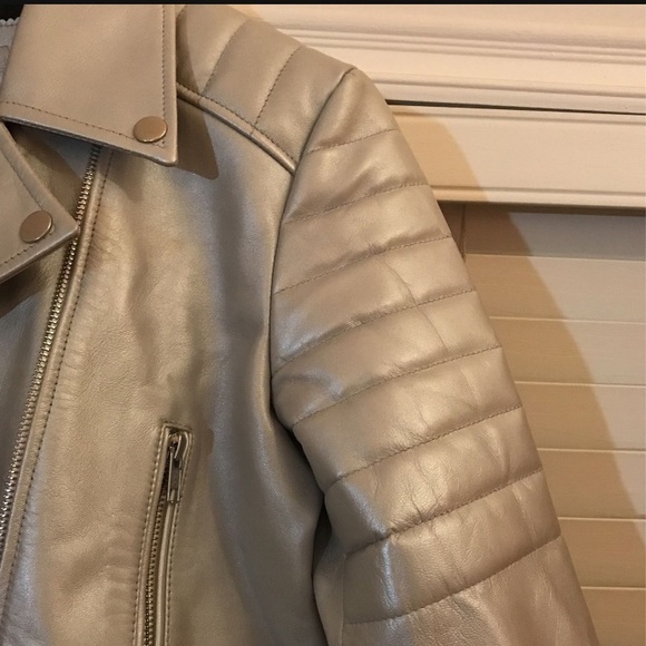 Womens Shiny Platinum Silver Leather Motorcycle Jacket - Picture 6 of 9